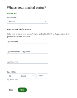 Questrade結婚歴選択