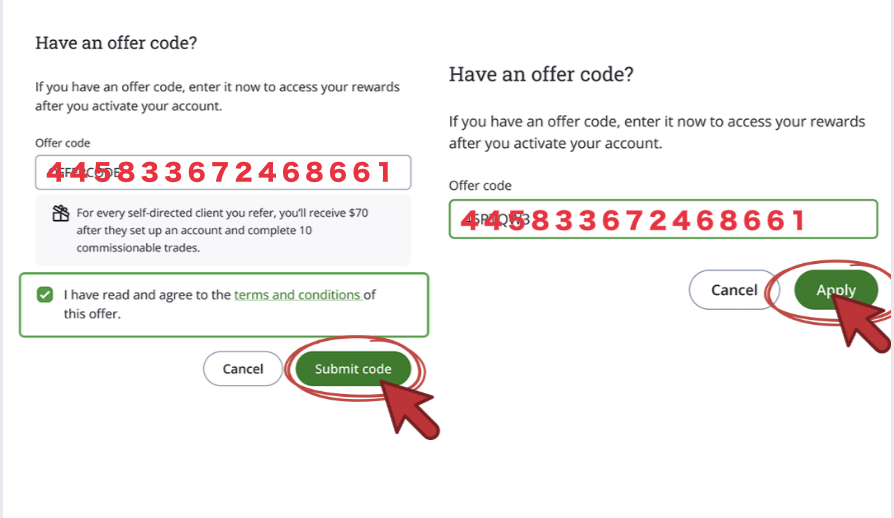 Questrade 紹介コード 入力方法」