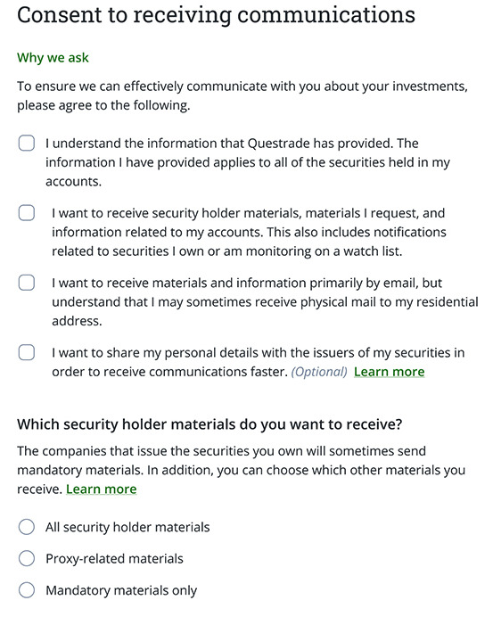Questrade通知設定